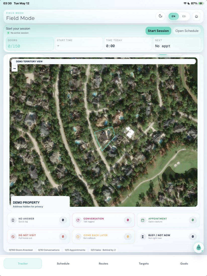 LucentOS Field Mode — door-by-door territory tracking on iPad